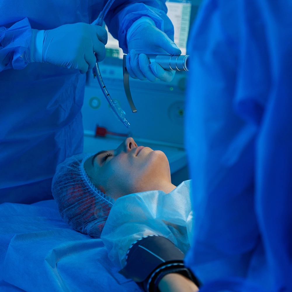 A patient laying on the dental chair before the procedure.