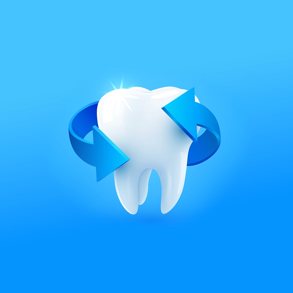 3D render of a tooth surrounded by directional lines.